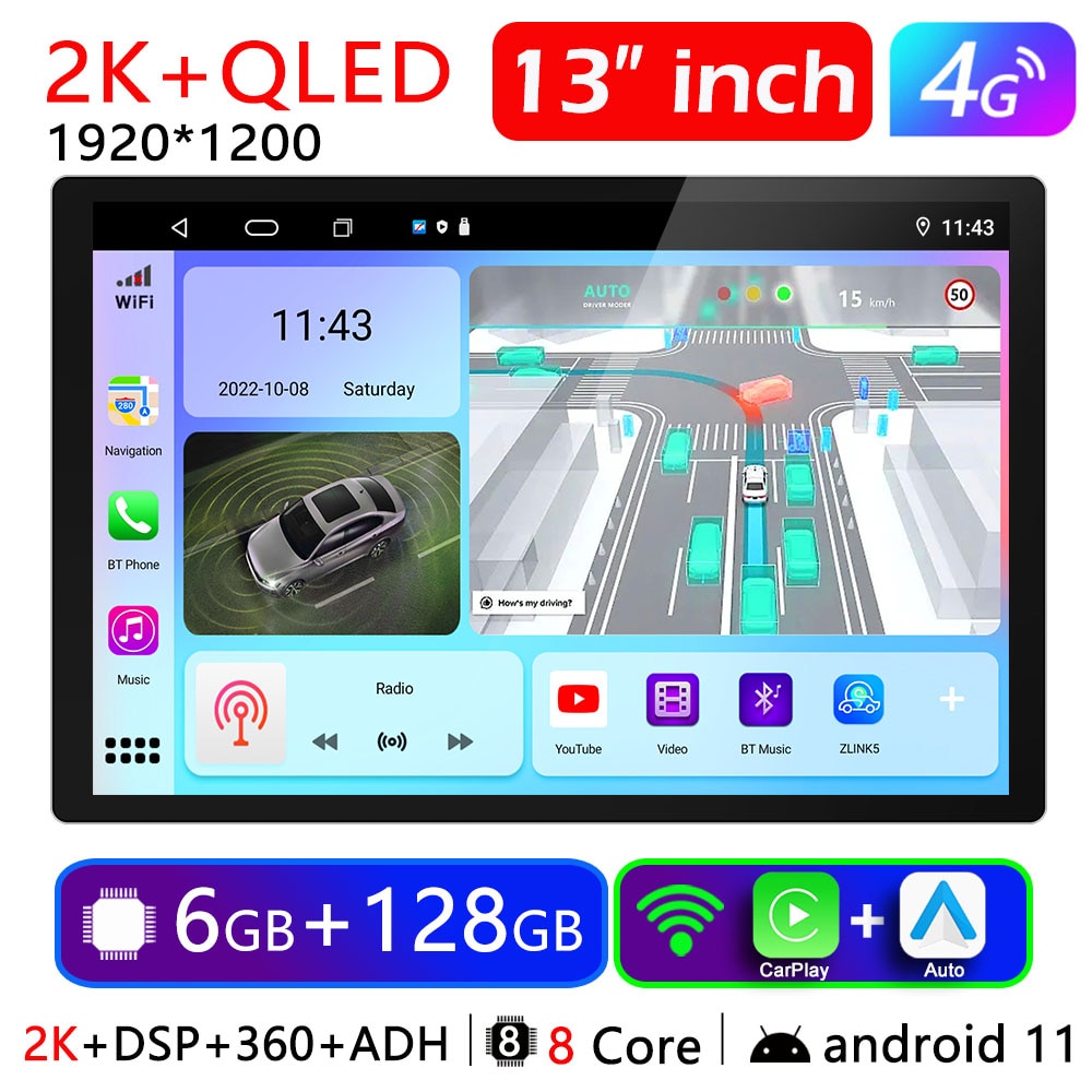 2 Din Android 7 9 10 13 Inch Car Multimedia Video Player 2DIN Stereo Radio GPS For Tesla Style Nissan Hyundai Kia Toyota Honda