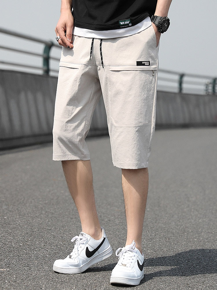 Plus Size Summer Capris Pants Men Breathable Cool Calf-Length Short Sweatpants 3/4 Straight Loose Casual Cropped Trousers 8XL