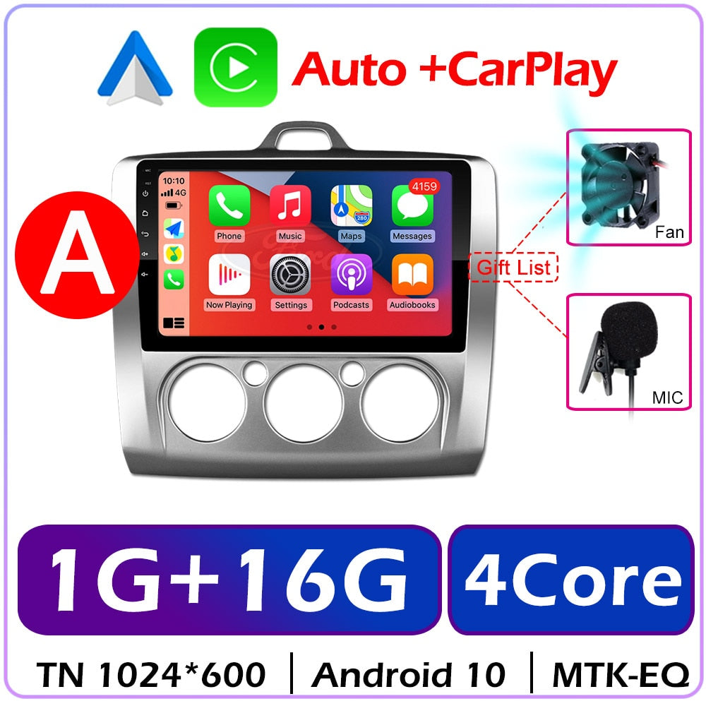 Carplay Car Android Radio For Ford Focus 2 3 Mk2 Mk3 2004 2005-2011 Exi AT Auto 4G Multimedia Player GPS 2din 9" 2 Din Autoradio