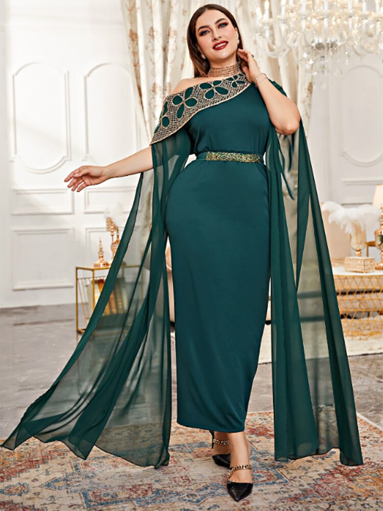 Toleen Women Elegant Plus Size Maxi Dresses 2022 Spring Green Bodycon Evening Prom Party Festival Long Oversized Muslim Clothing