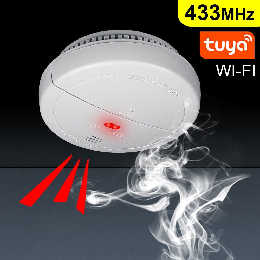 WIFI Tuya Smoke Detector 433MHz Wireless Fire Protection Portable Fire Alarm Sensors For Smart home Security Alarm System