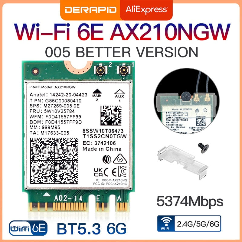 Dual Band Intel AX210 Wireless AX210NGW 2.4Gbps 802.11AX Wireless Wi-Fi 6 AX200 For Intel 8265NGW/9260AC M.2 NGFF Wlan WiFi Card