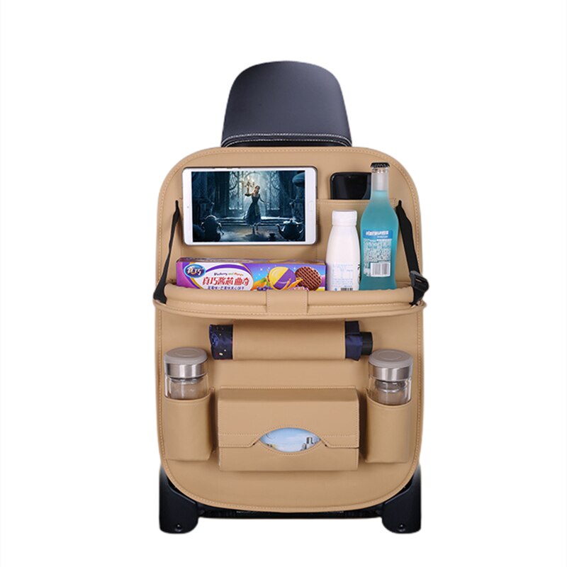 Car Back Seat Organizer Storage Bag with Foldable Table Tray Tablet Holder Tissue Box Auto Back Seat Bag Protector Accessories