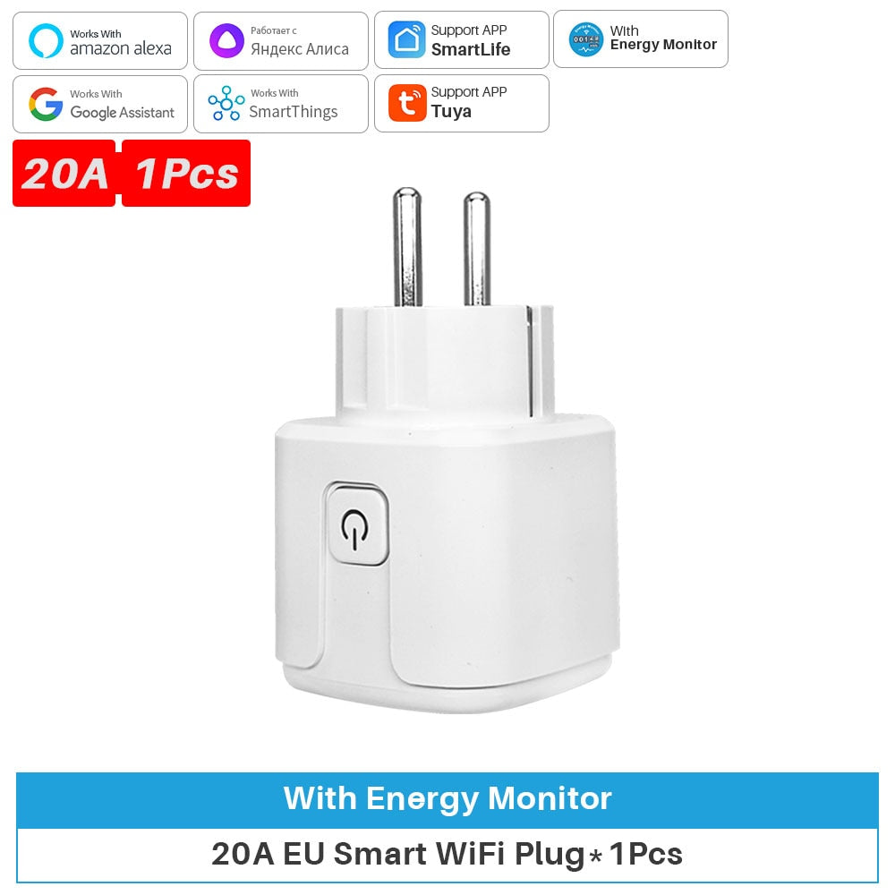 Tuay Smart Socket EU16A/20A Wifi Smart Plug With Power Monitoring Smart Life APP Remote Control Support Google Assistant Alexa