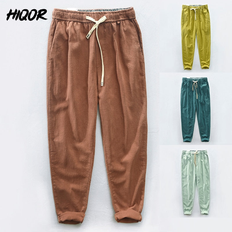 HIQOR 7 Colors Men's Cotton Linen Pants Male Spring Summer 2022 Casual Solid Color Thin Linen Cargo Trousers Streetwear M-XXXL