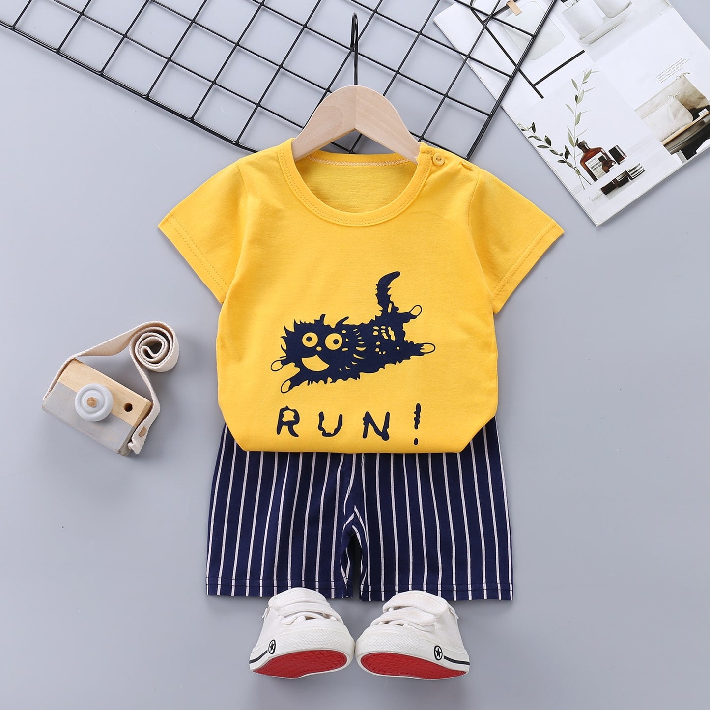 2022 Summer Baby Short-sleeved Shorts Suit Cotton Cartoon Casual Boys and Girls T-shirt Shorts Clothing Kids Clothing