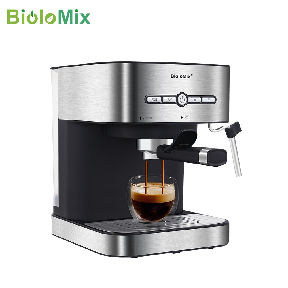 BioloMix 20 Bar 1050W Semi Automatic Espresso Coffee Machine Coffee Maker with Milk Frother Cafetera Cappuccino Hot Water Steam