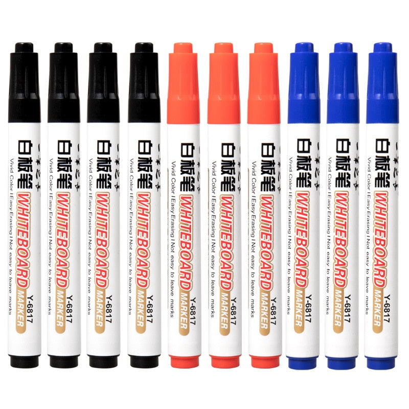 10pcs/set Waterborne Whiteboard Marker Pen Black/Blue/Red Ink Crude Nib Markers Pens School Supplies Stationery