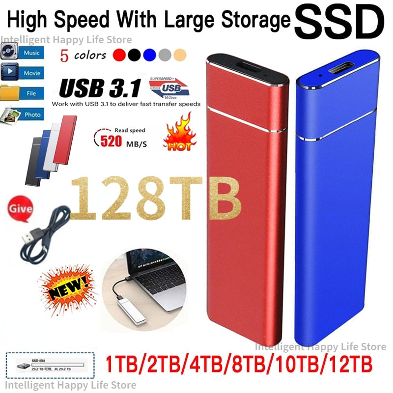 128TB High Speed 1TB 8TB Hard Disks Portable External 16TB SSD Hard Drive USB 3.1 30TB Hard Disks Mobile Storage Decives