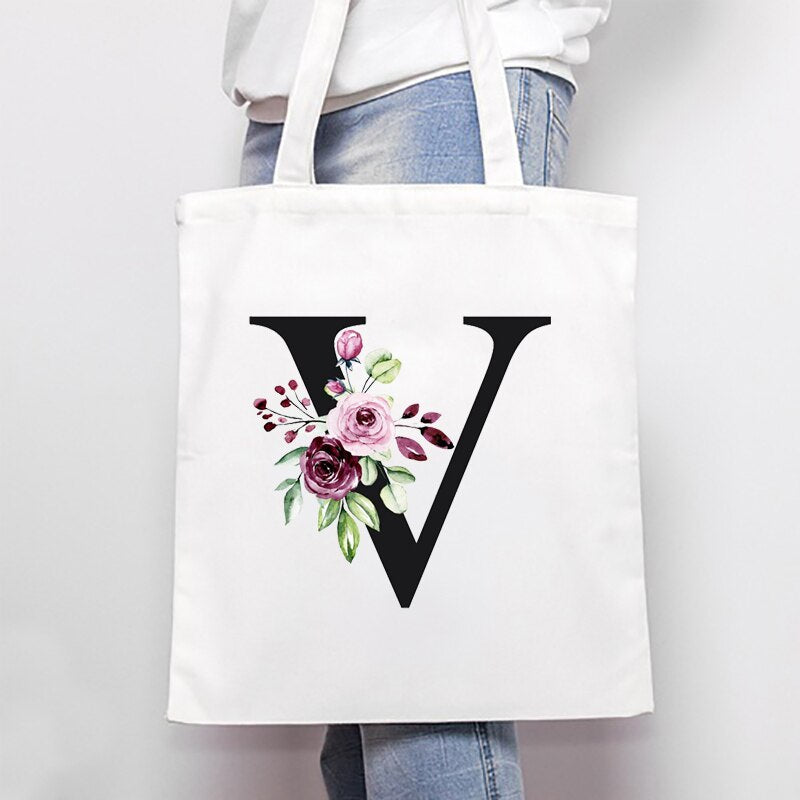 Women's Bags Shoulder Bags Simple Letter Print Large-capacity Shopping Bags Fashion White  All-match Canvas Student Handbags