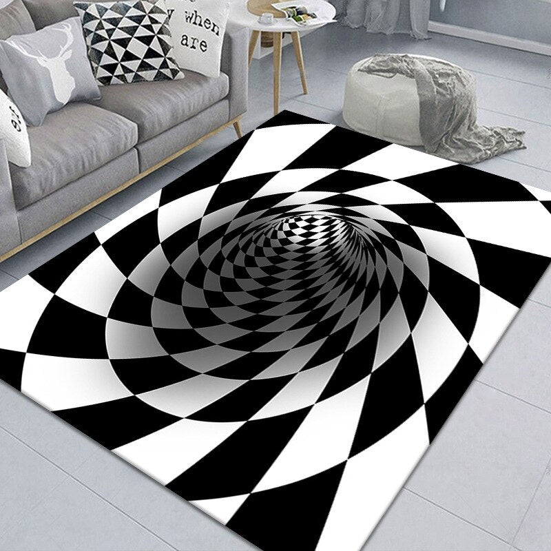 wangart 3D Vortex Illusion Carpet Non-slip Floor Mat Area Rug Abstract Geometric Print Optical Home Living Room Bedroom Doormat