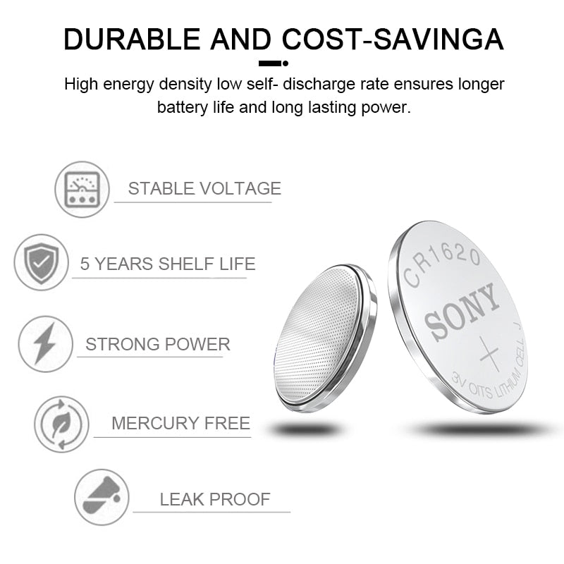 SONY Original CR1620 Button Cell Battery 3V Lithium Batteries CR 1620 for Watch Remote Toy Computer Calculator Control