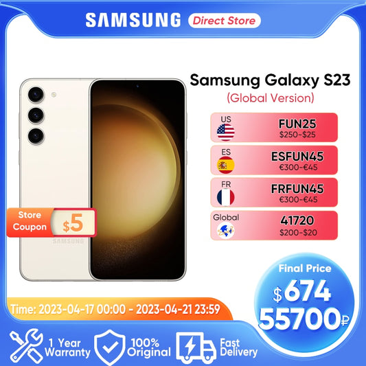 2023 New Samsung Galaxy S23 5G Smartphone Qualcomm Snapdragon 8 Gen2 120Hz AMOLED 2X Display Original Android 13 Mobile Phone