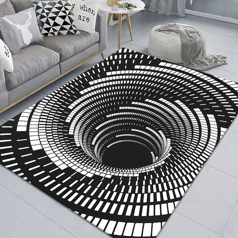 wangart 3D Vortex Illusion Carpet Non-slip Floor Mat Area Rug Abstract Geometric Print Optical Home Living Room Bedroom Doormat