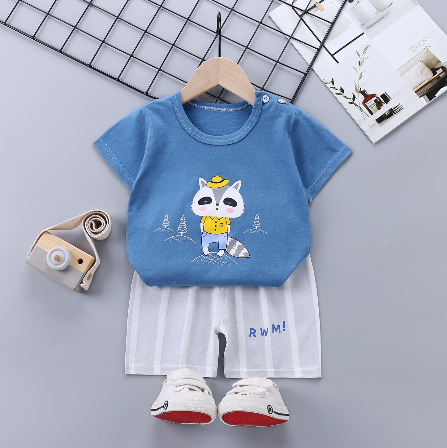 2022 Summer Baby Short-sleeved Shorts Suit Cotton Cartoon Casual Boys and Girls T-shirt Shorts Clothing Kids Clothing