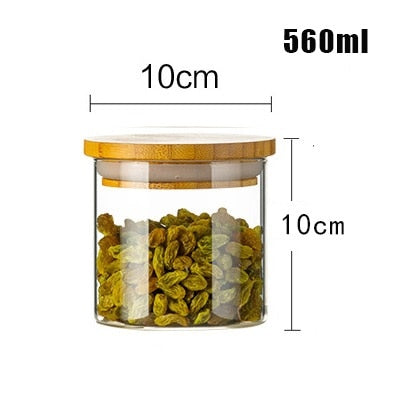 WBBOOMING High Quality Glass Transparent Container Glass Jars With Bamboo Lids Candy Tea Coffee Sugar Storage Jars Kitchen Boxes