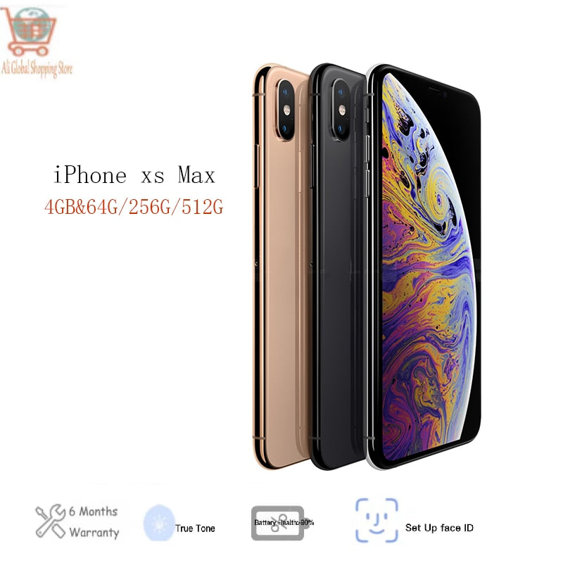 Original Unlocked  iPhone XS Max Mobile Phone 64/256/512GB ROM 6.5 Inch OLED A12 12MP Dual Camera Face ID  4G Smartphone