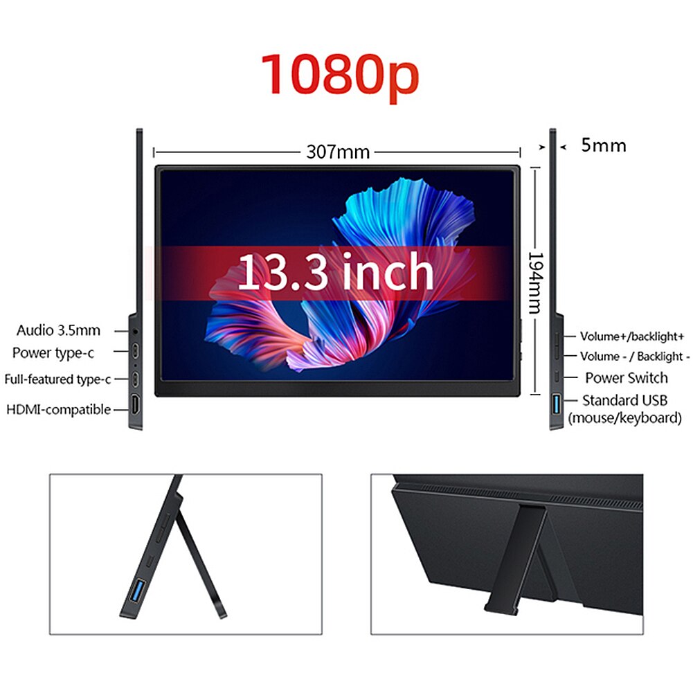 16 Inch Touch Panel Portable Monitor 1920*1080 IPS FHD Dual Speaker Laptop Extended Screen Gaming Display For PS4 PS5 Switch PC