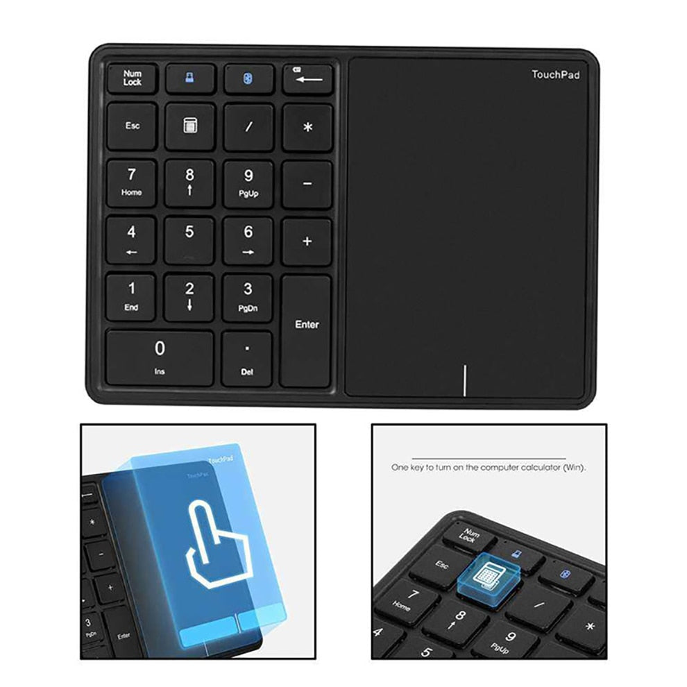 USB+Bluetooth Numeric Keypad with Touchpad Wireless Digital Keyboard for Mac OS Accounting Windows IOS 22 Keys Number Keypad