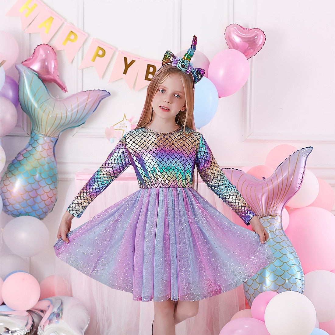 VIKITA Girl Princess Dress Autumn Wedding Birthday Party Tutu Vestidos Kids Dresses For Girls Children Christmas Costumes