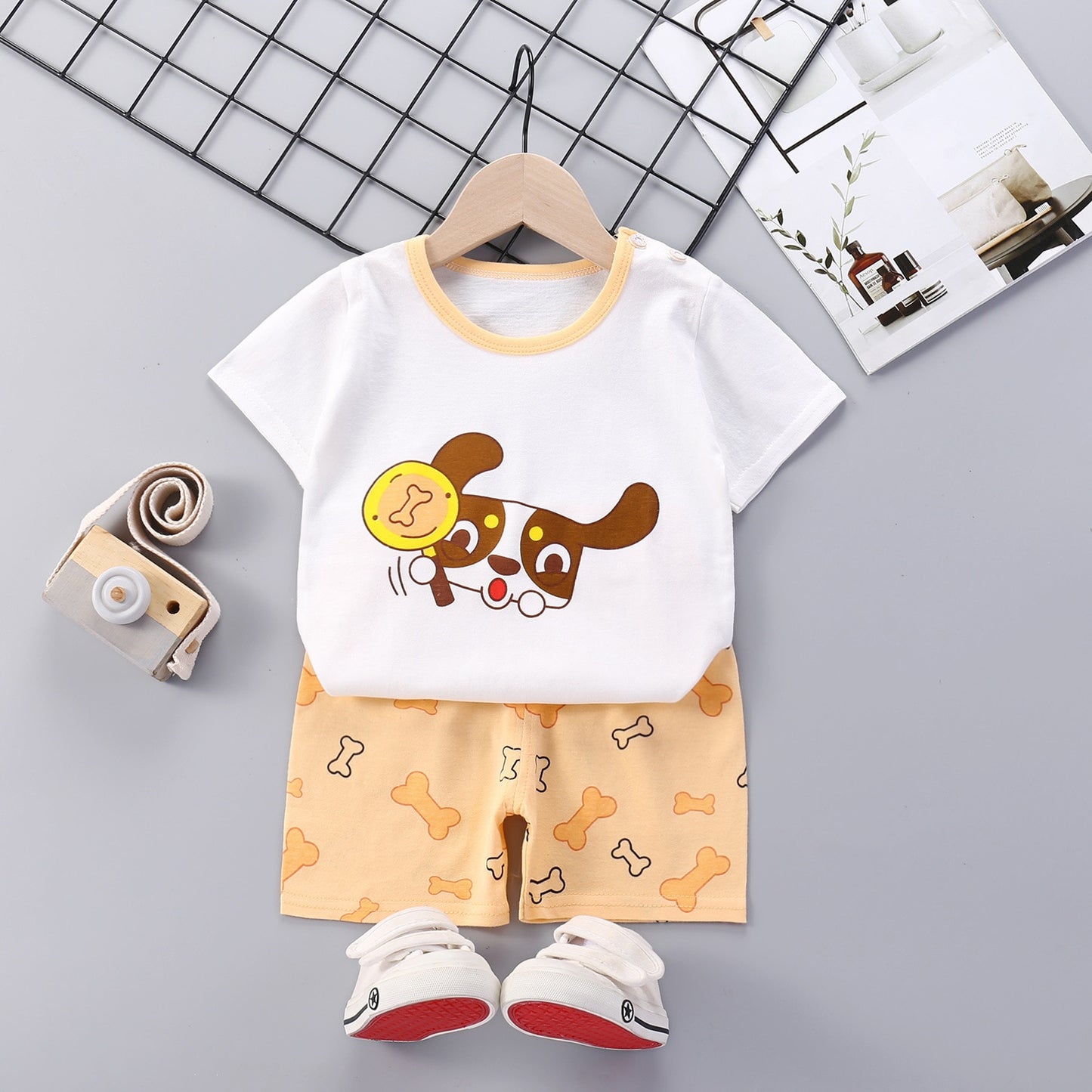 2022 Summer Baby Short-sleeved Shorts Suit Cotton Cartoon Casual Boys and Girls T-shirt Shorts Clothing Kids Clothing