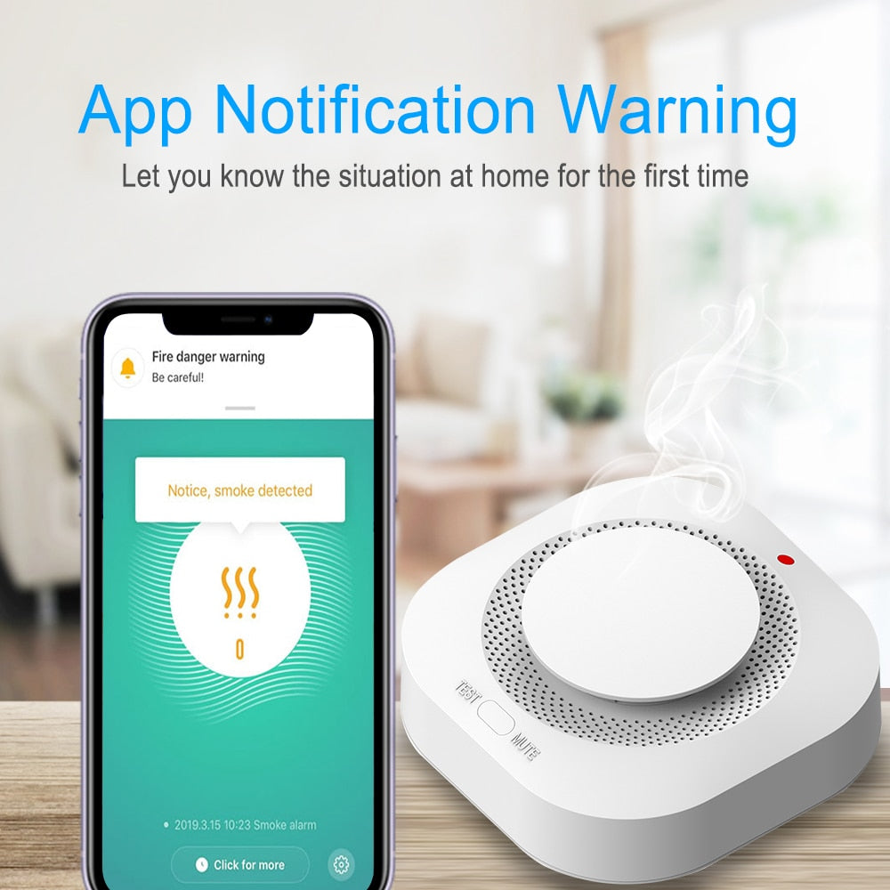 Tuya Wifi Smoke Detector Sensor 90DB Alarm Fire Smart Smoke Detector Wifi Fire Protection Home Security Alarm Smart Life APP