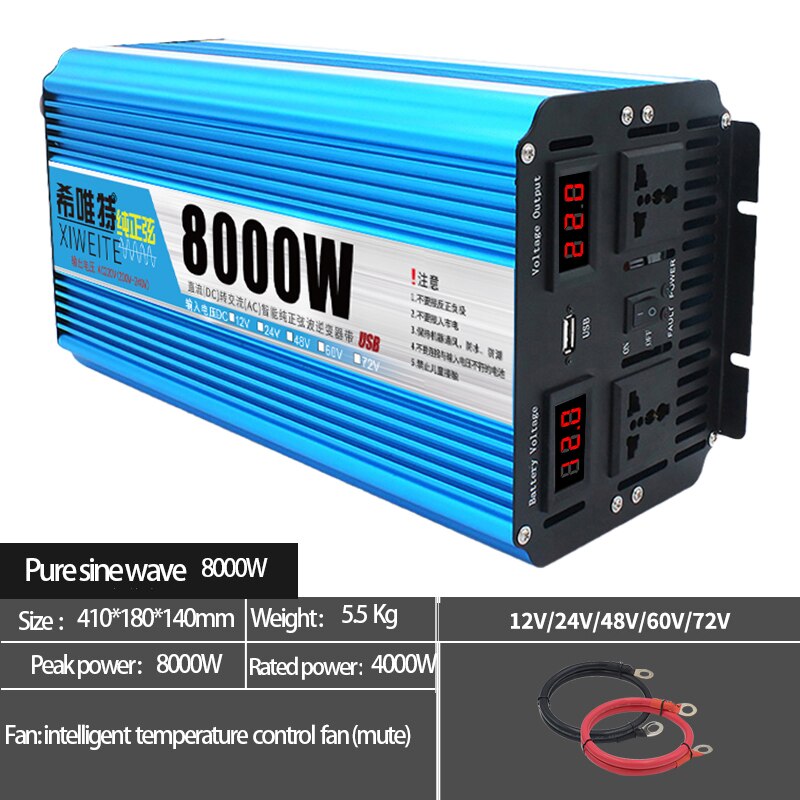 Solar Inverter Pure Sine Wave 4500W 9000W Vehicle 12V 24V Battery 48V 60V 72V to 220V High-Power Conversion