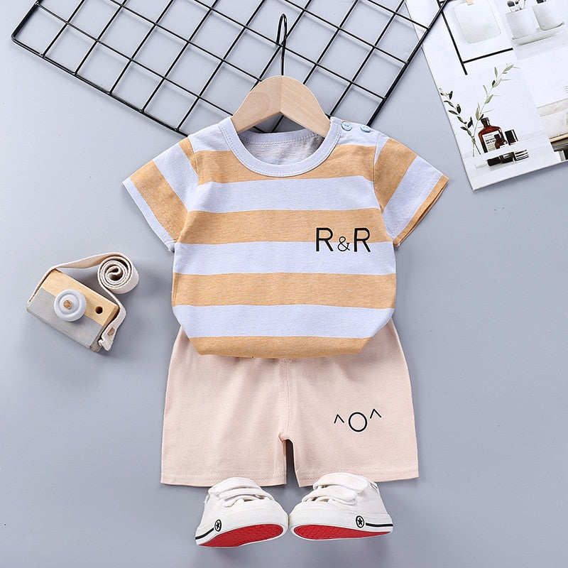 2022 Summer Baby Short-sleeved Shorts Suit Cotton Cartoon Casual Boys and Girls T-shirt Shorts Clothing Kids Clothing