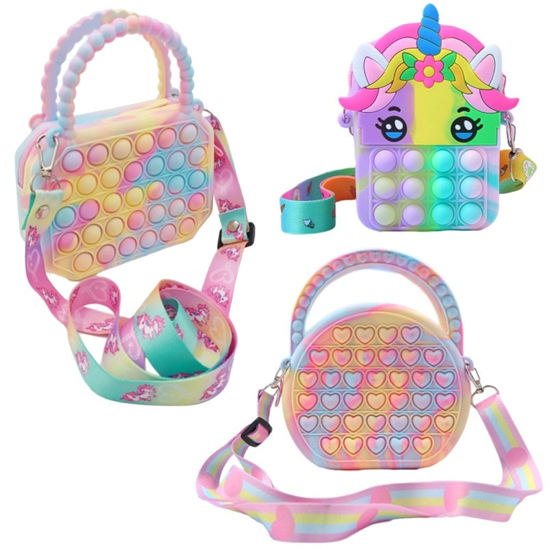 Pop Purse Silicone Sensory Push Pop Bubble Bag Crossbody Bag Antistress Toys Reliver Autism Handbag Coin Pouch for Kids