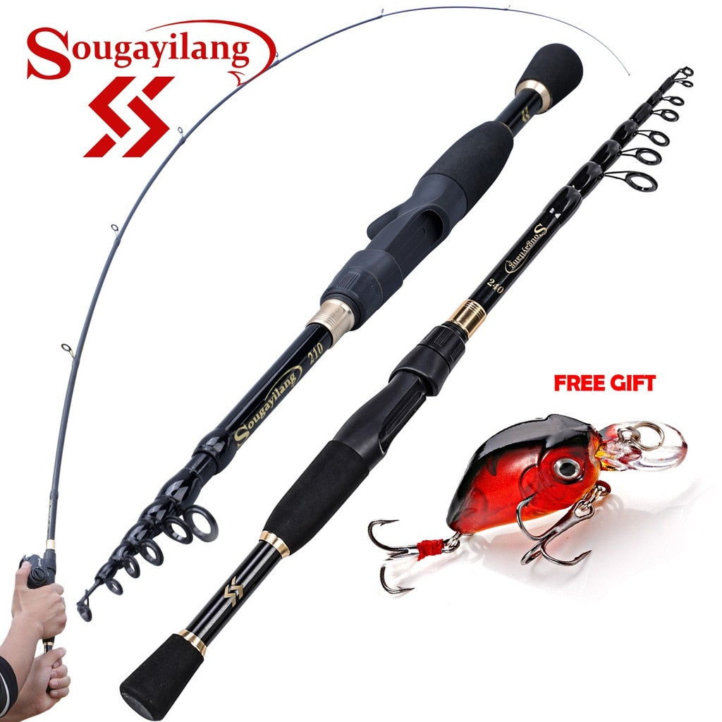 Sougayilang Portable Telescopic Fishing Rods 1.8M -2.4M Carbon Fiber Ultralight Spinning Casting Fishing Rod Lure Fishing Tackle