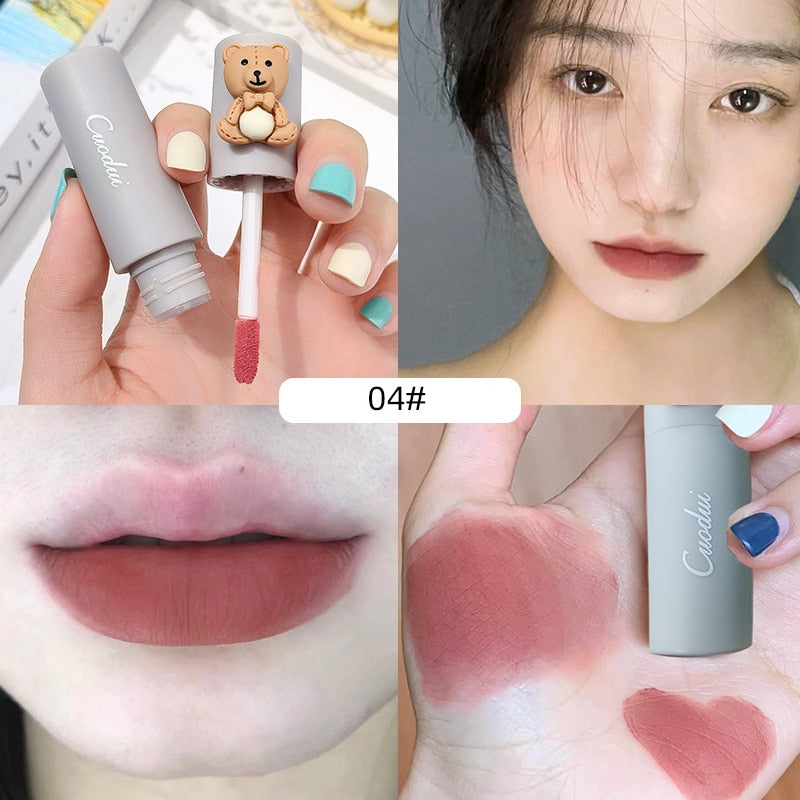 4 Colors Velvet Matte Lipstick Waterproof Long Lasting Cute Bear Lip Gloss Sexy Women Makeup Lip Tint Mud Cosmetic Makeup Gift