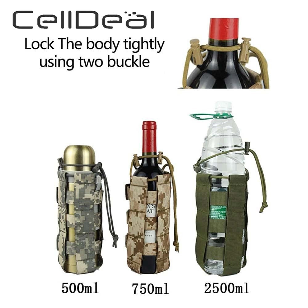 Water Bottle Bag Upgraded Tactical Pouch Waters Holder Drawstring Kettle Carrier Travel Tool Molle Military Outdoor Hiking