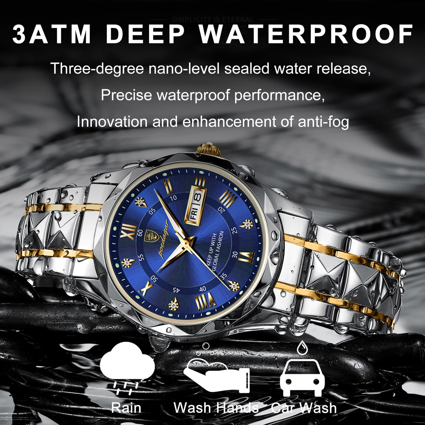 POEDAGAR Luxury Men Watches Business Top Brand Man Wristwatch Waterproof Luminous Date Week Quartz Men's Watch High Quality+Box