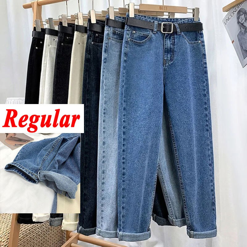 Xpqbb 2022 Summer High Waist Women Jeans Washed Casual Loose Harem Pants Female Solid Simple with Belt Student Denim Trousers