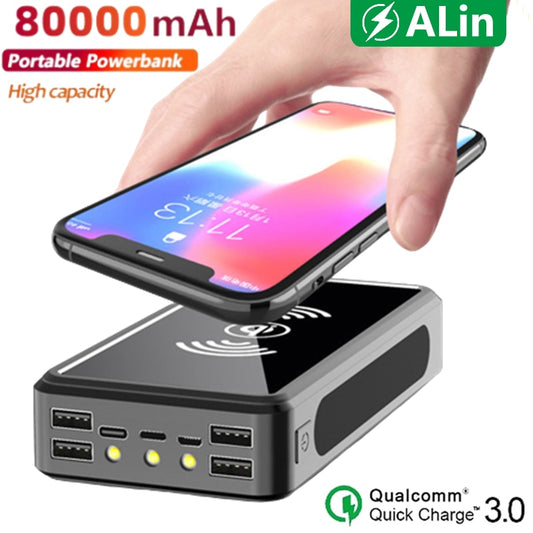 80000mAh Solar Wireless Power Bank Phone Charger Portable Outdoor Travel Emergency Charger Powerbank for Xiaomi Samsung IPhone