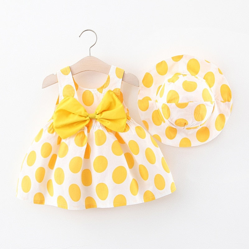 Summer Toddler Girl Clothes Set Baby Beach Dresses Cute Bow Plaid Sleeveless Cotton Newborn Princess Dress+Sunhat