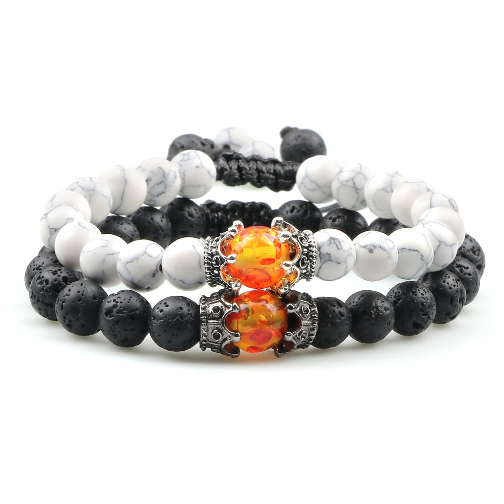 Black Lava Stone Crown Charm Tiger Eye Beads Bracelet For Men Women Braided Bracelets Handmade Adjustable Jewelry Pulseira