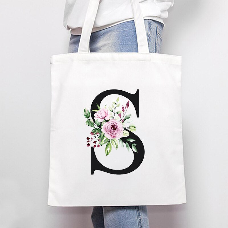 Women's Bags Shoulder Bags Simple Letter Print Large-capacity Shopping Bags Fashion White  All-match Canvas Student Handbags