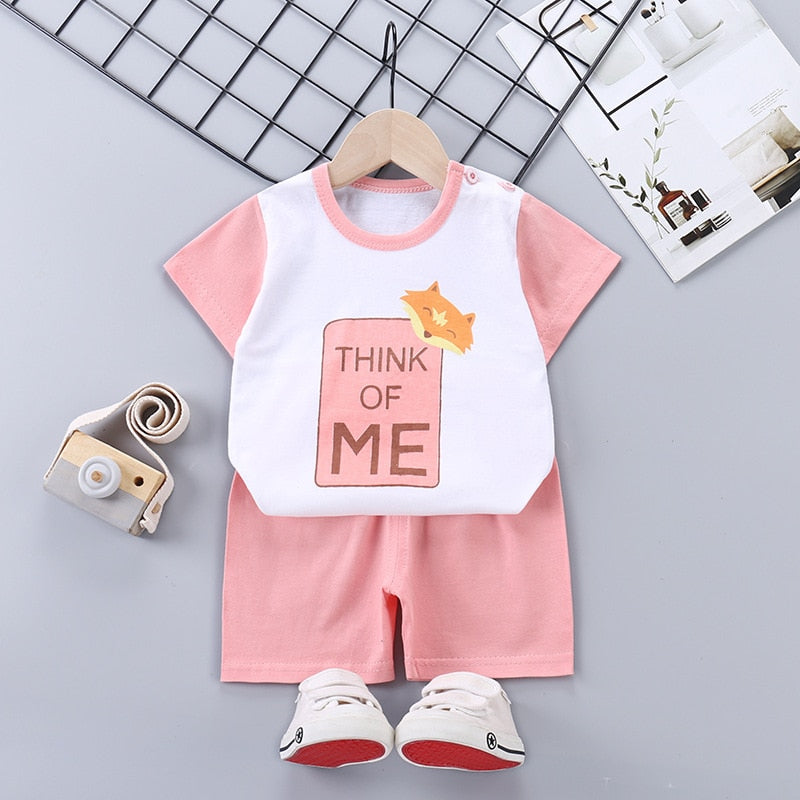 2022 Summer Baby Short-sleeved Shorts Suit Cotton Cartoon Casual Boys and Girls T-shirt Shorts Clothing Kids Clothing