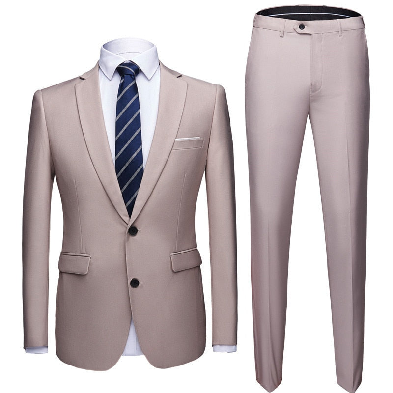 Jacket + Pants 2 Pieces Set / 2022 Fashion New Men's Casual Boutique Business Dress Wedding Groom Suit Coat Blazers Trousers