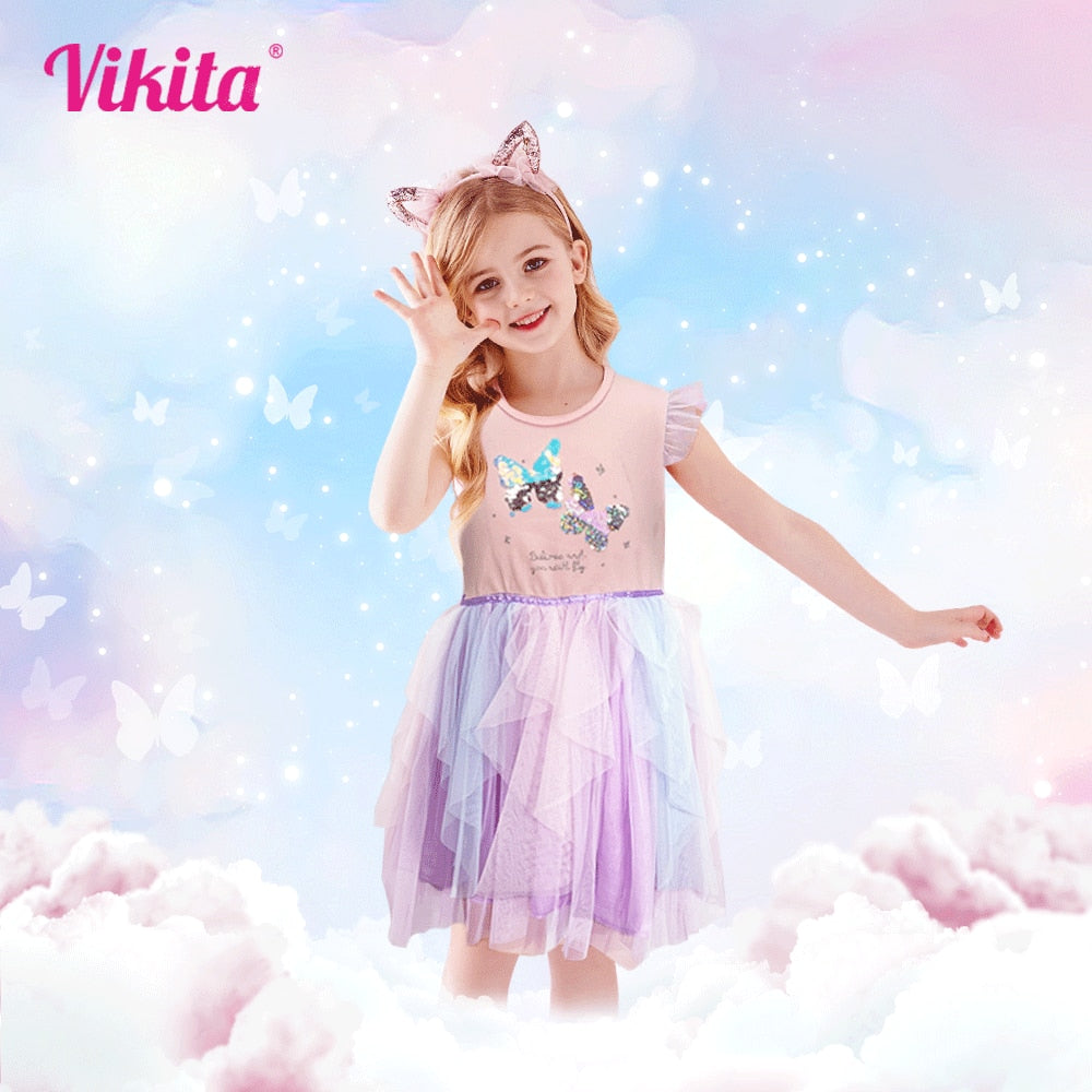 VIKITA Kids Tutu Dress for Girls Toddlers Summer Sleeveless Princess Dresses Girl Elegant Party Prom Dress Children Clothing