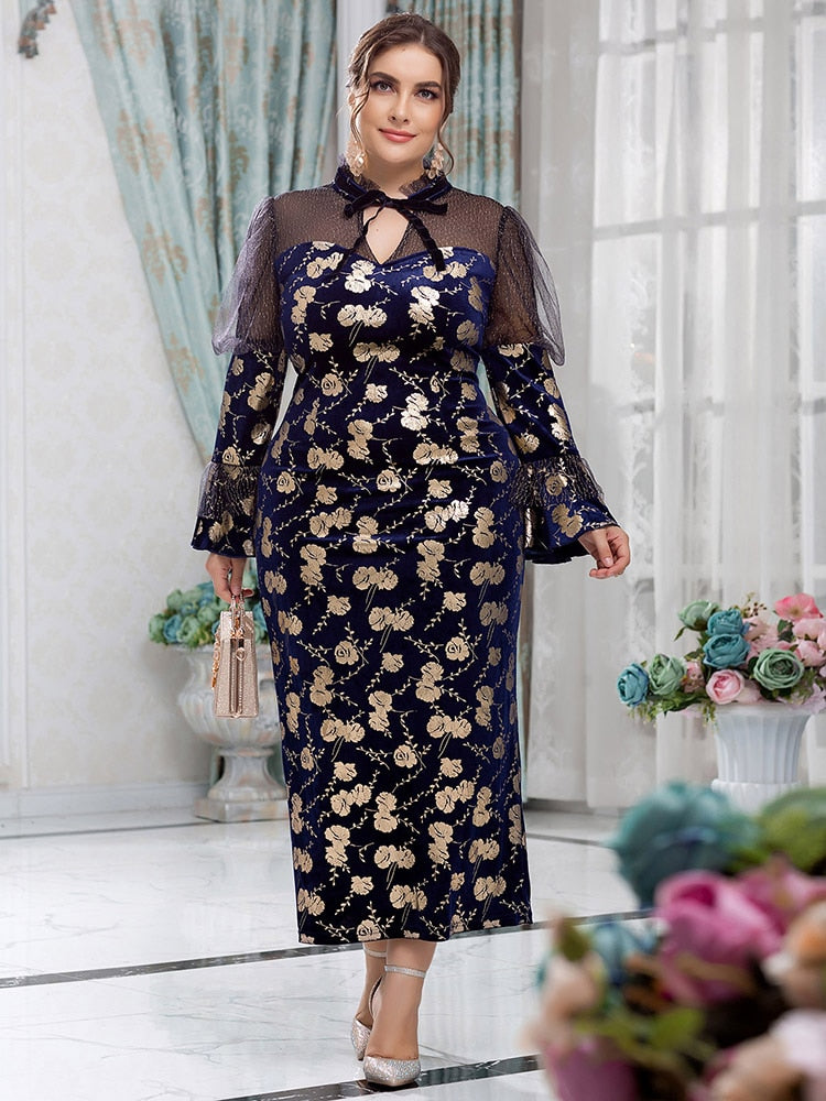 TOLEEN Women's Plus Size Large Maxi Dresses 2022 Spring Luxury Designer Chic Elegant Long Sleeve Evening Party Festival Clothing