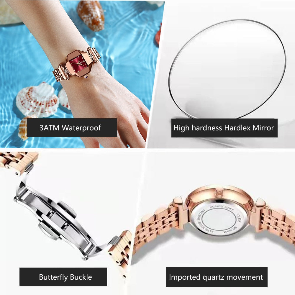 POEDAGAR Women Watch Fashion Luxury Stainless Stain Waterproof Quartz Watches Swiss Top Brand Rose Gold Ladies Wristwatch Gift