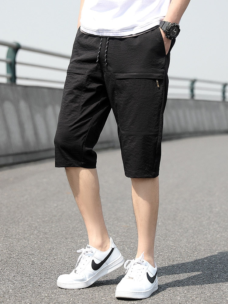 Plus Size Summer Capris Pants Men Breathable Cool Calf-Length Short Sweatpants 3/4 Straight Loose Casual Cropped Trousers 8XL