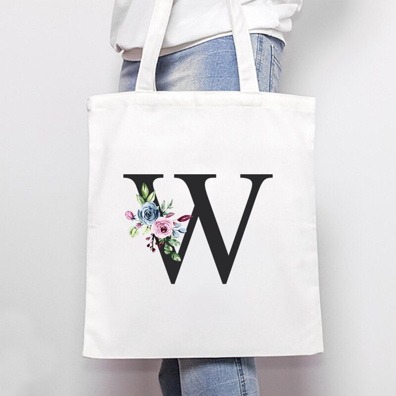 Women's Bags Shoulder Bags Simple Letter Print Large-capacity Shopping Bags Fashion White  All-match Canvas Student Handbags