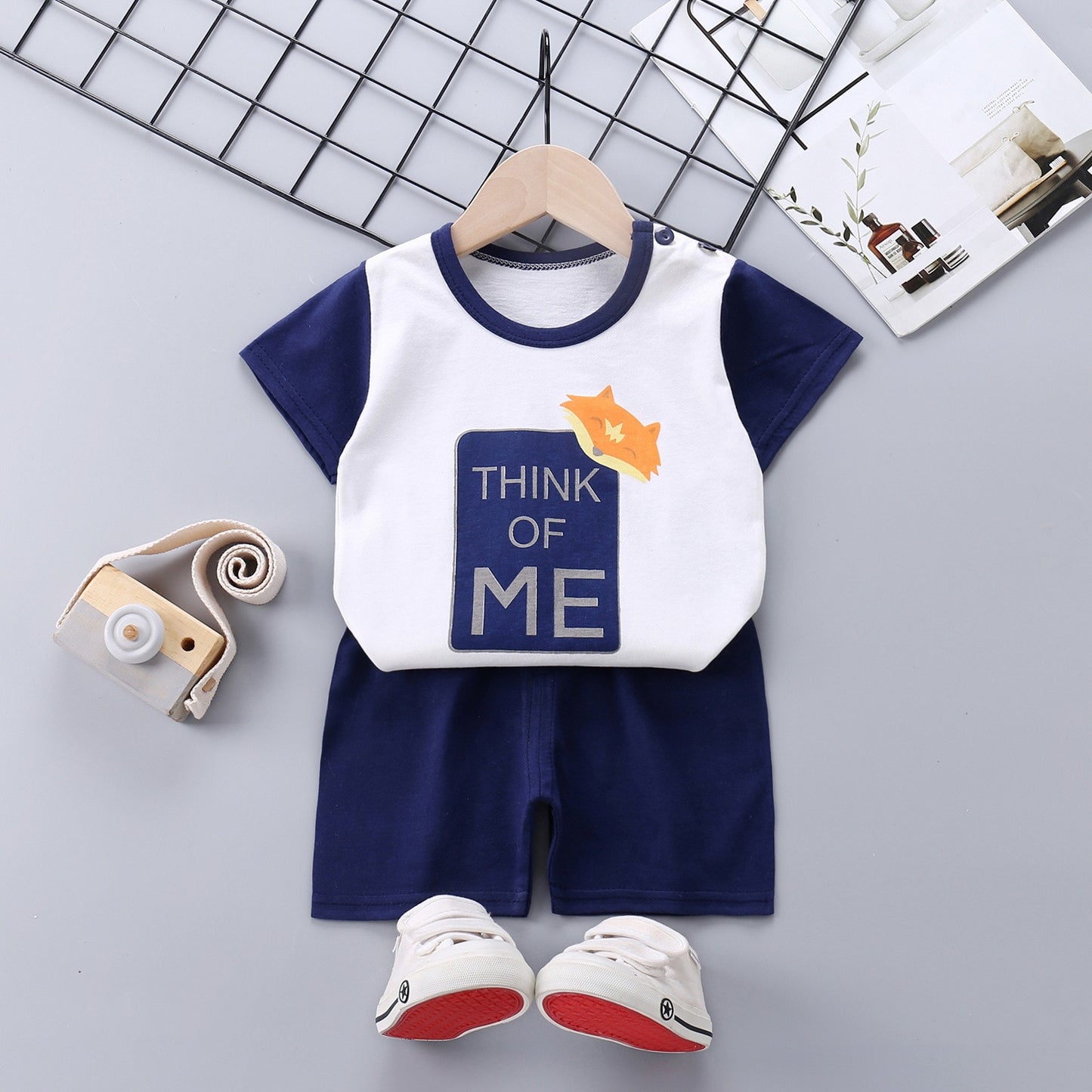 2022 Summer Baby Short-sleeved Shorts Suit Cotton Cartoon Casual Boys and Girls T-shirt Shorts Clothing Kids Clothing