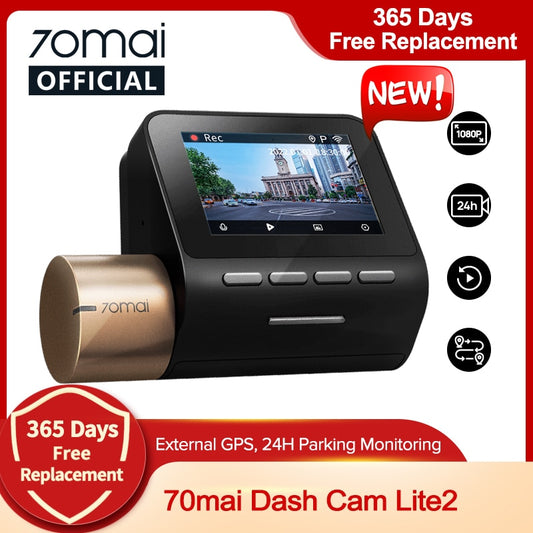 2022 70mai Dash Cam Lite2 2'' LCD Screen 70mai D10 Car DVR Lite 2 1080P External GPS Auto Recorder 24h Parking Support 130° FOV