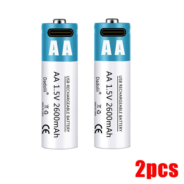 USB rechargeable lithium ion battery 1.5V AA battery 2600mAh remote control, mouse, small fan, toy battery+cable