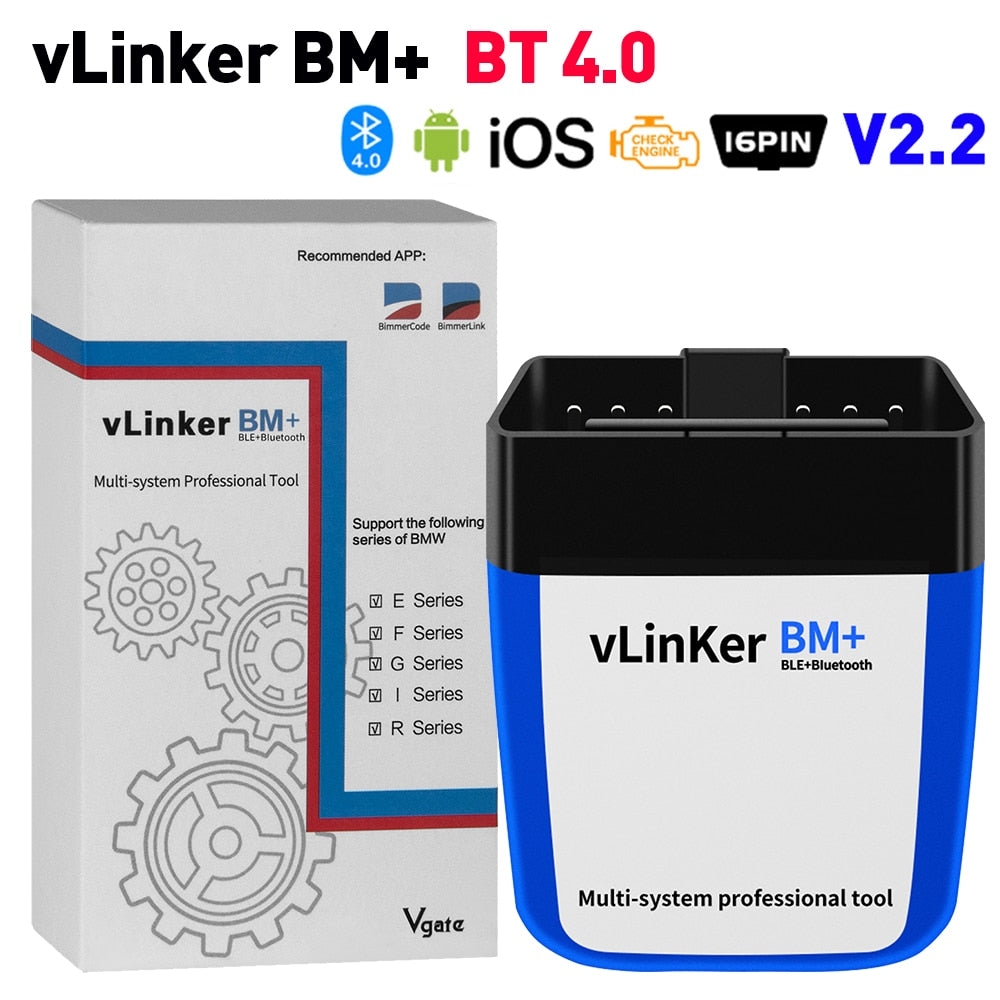 Vgate vLinker BM+ V2.2 ELM327 OBD Scanner Bluetooth 3.0/4.0/wifi OBD2 Car Diagnostic Tools work with Bimmercode ELM 327 For BMW