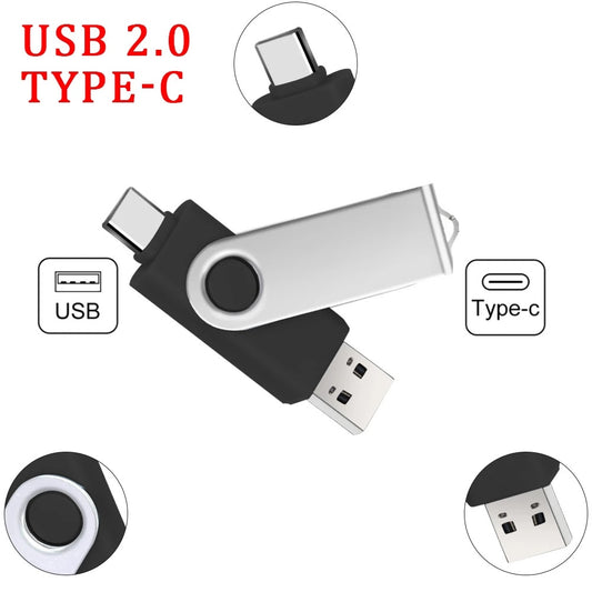 Type-c Two-in-One USB Flash Drive Black 64G Computer Mobile Phone Dual-Use USB Flash Drive Rotating Creative USB 2.0 Business US